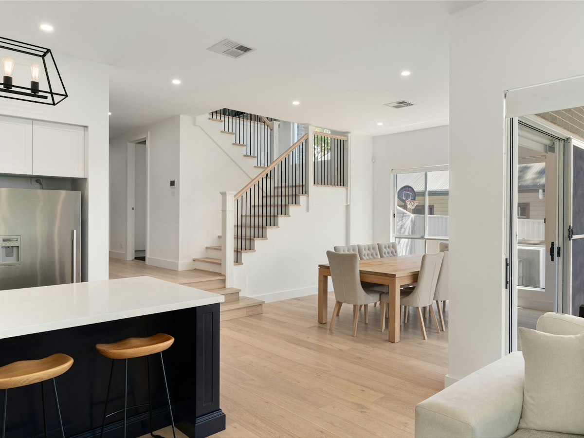 Illustrative kitchen and dining space in natural light